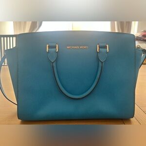 Michael Kors Blue-Teal Saffiano Leather Satchel Crossbody Bag